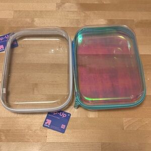 New NWT Up & Up Target Brand Iridescent Pink Blue Clear Zip-Up Case Hard Sided